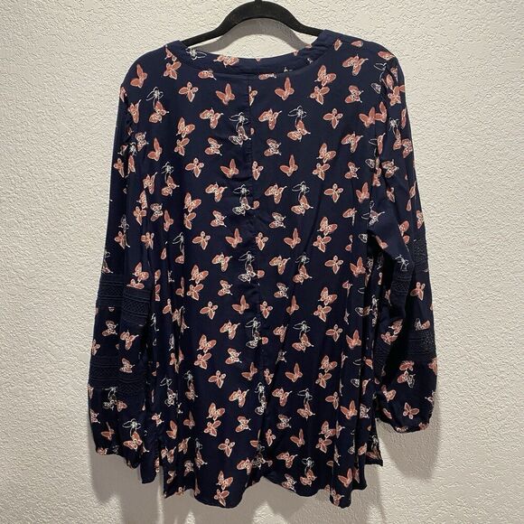 Lane Bryant Butterfly Navy Blue Long Sleeve Button Front Shirt Women’s 14/16 - Picture 11 of 12